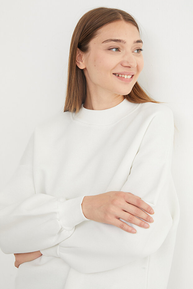 3 İplik Basic Bisiklet Yaka Oversize Sweatshirt - 6