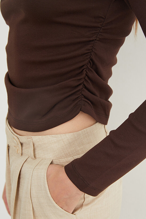 Basic Yanları Drapeli Dik Yaka Modal Bluz - 5