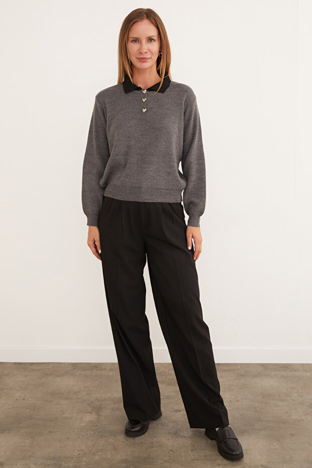 Basic Polo Neck Half Button Knit Sweater - 3