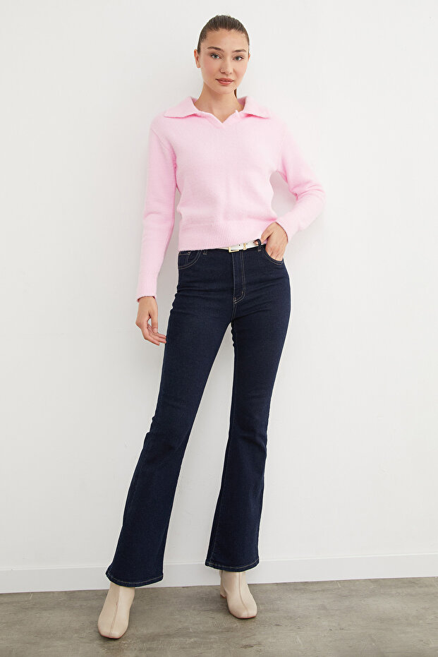 Basic Shirt Collar Bearded Sweater - 4