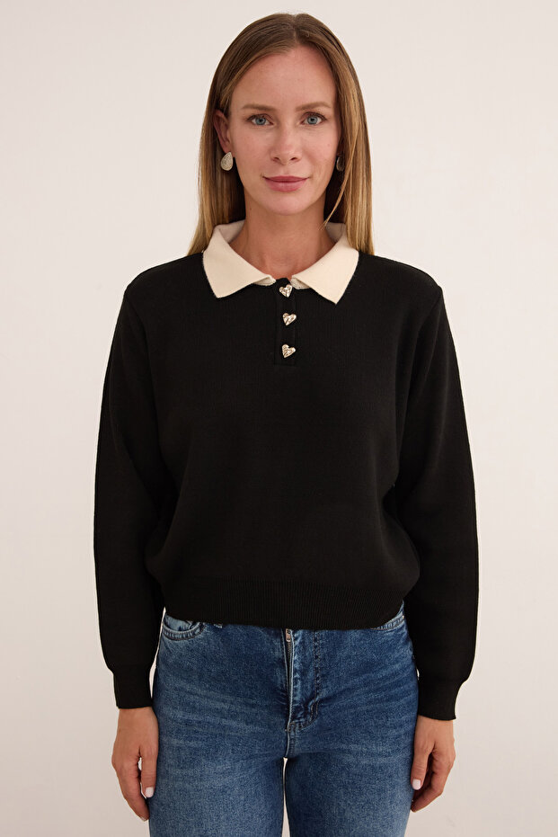 سترة تريكو أساسية بياقة بولو ونصف زر - 7