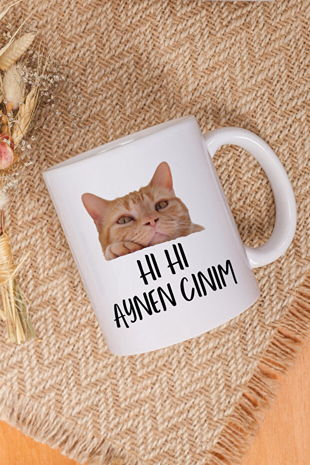 كوب أبيض مطبوع عليه هدية مرحة من Aynen Cınım-Kedi