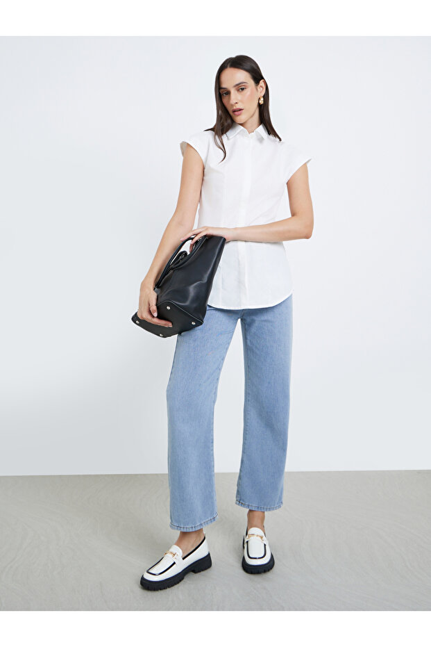 قميص طويل بياقة واسعة سادة - 3