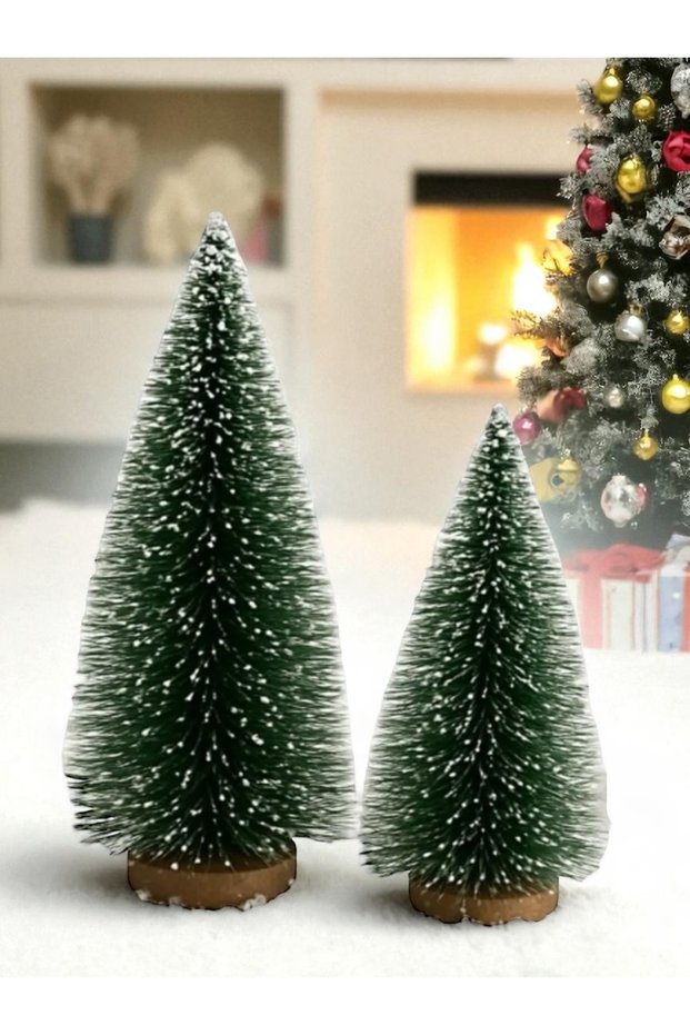 Led Fairy Daylight + Set of 2 (20Cm+15Cm) Green Christmas Snow Effect Tree Christmas Ornament