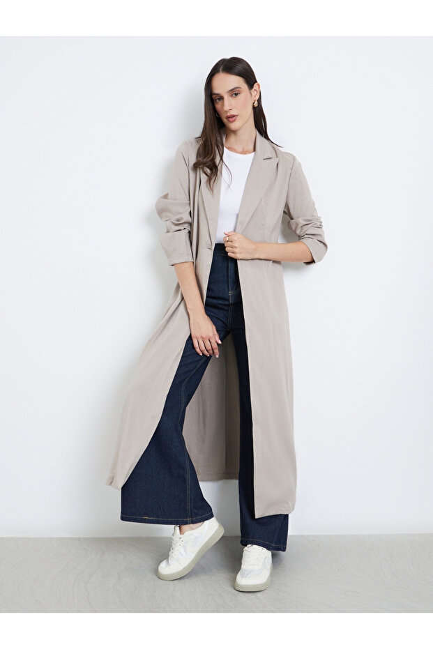 Women Maxi Kimono with Notch Lapel
