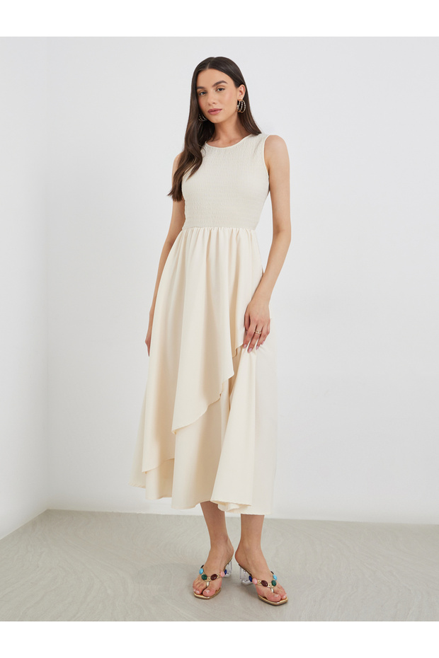 فستان ميدي سادة بدون أكمام وحافة غير منتظمة - 3