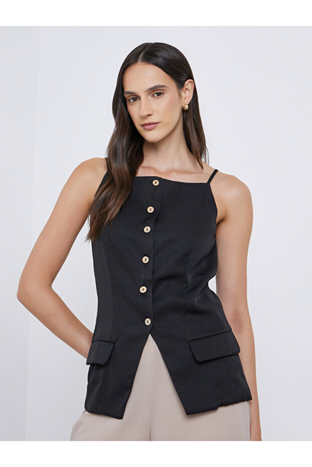 Strappy Square Neck Buttoned Top - 1