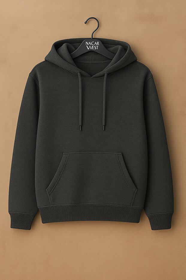 Unisex Smoked 2 Thread Compact Combed Cotton Lycra Kangaroo Pocket Hooded Sweatshirt Cardigan