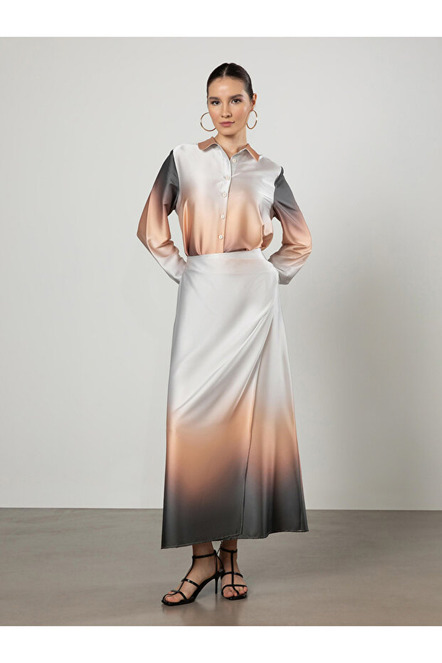 Ambre Print Buttoned Satin Tunic