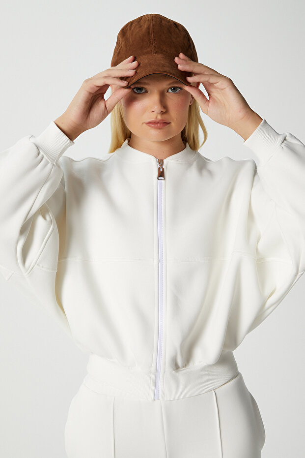 Kadın Darcy İçi Polarlı Oversize Kalıp Ekru Alt Üst Eşofman Takımı - 3