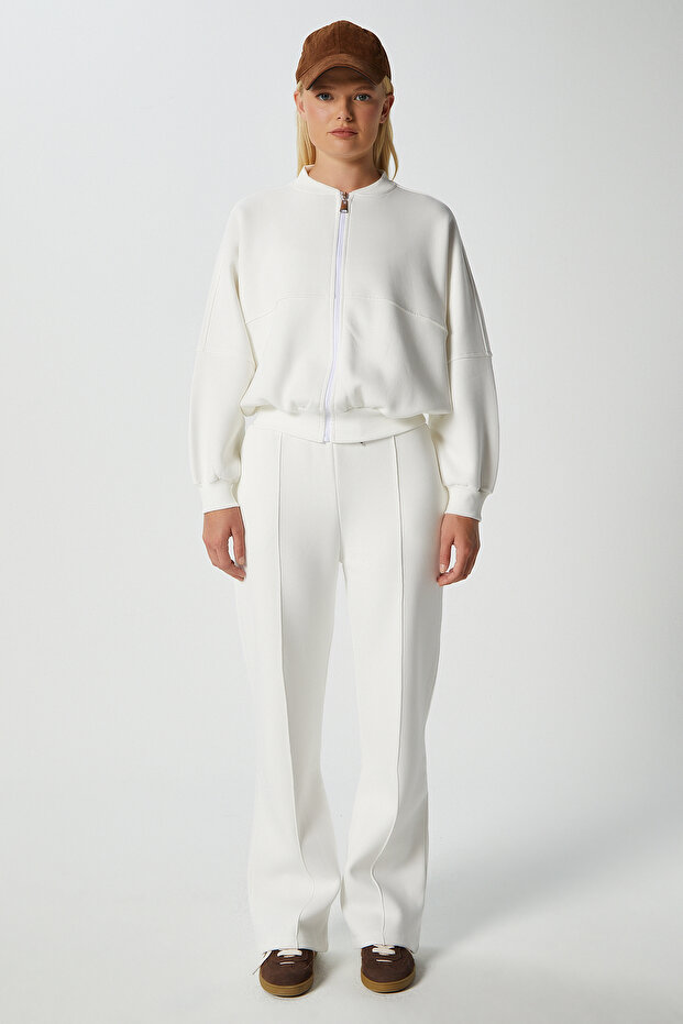 Kadın Darcy İçi Polarlı Oversize Kalıp Ekru Alt Üst Eşofman Takımı - 6