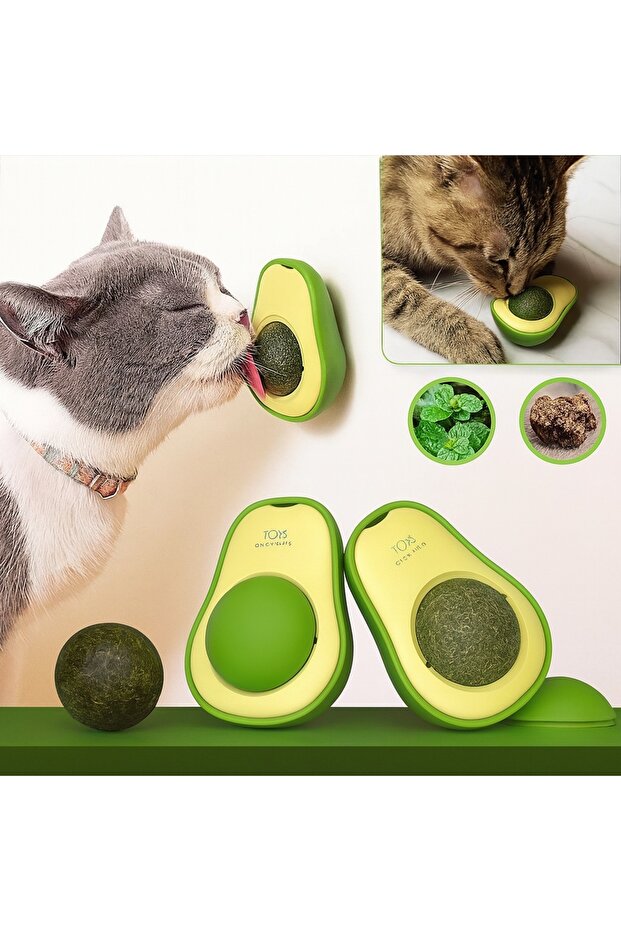 Cute Adhesive Cat Grass Avocado Catnip 360 Degree Rotating Catnip Toy Play Ball 1Pc - 5