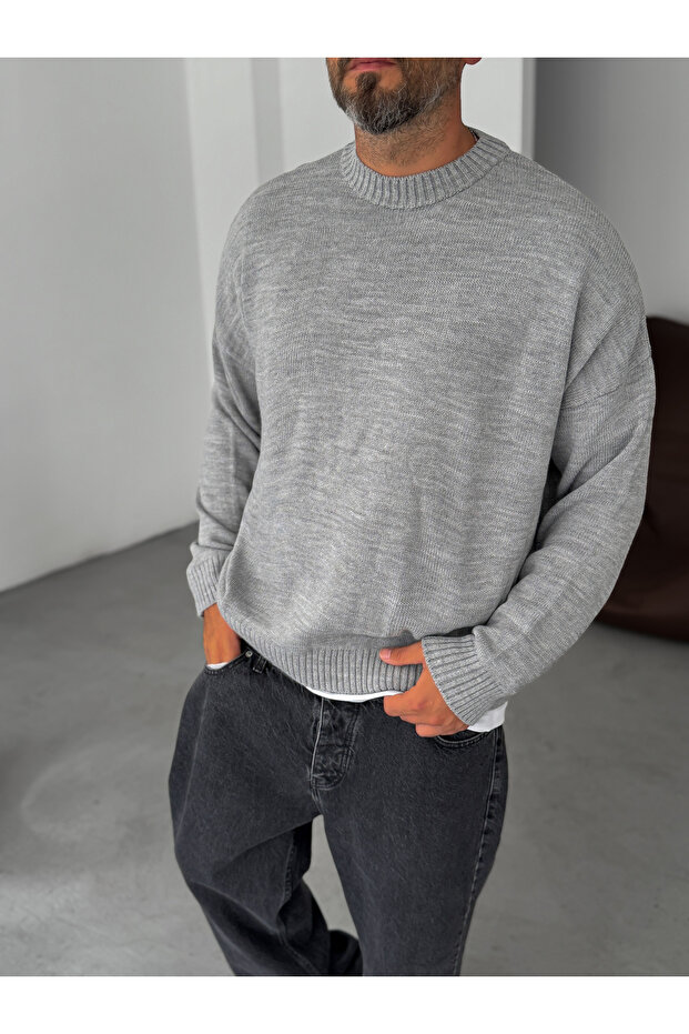 Gray Basic Oversize Knitted Sweater Pm-025 - 3