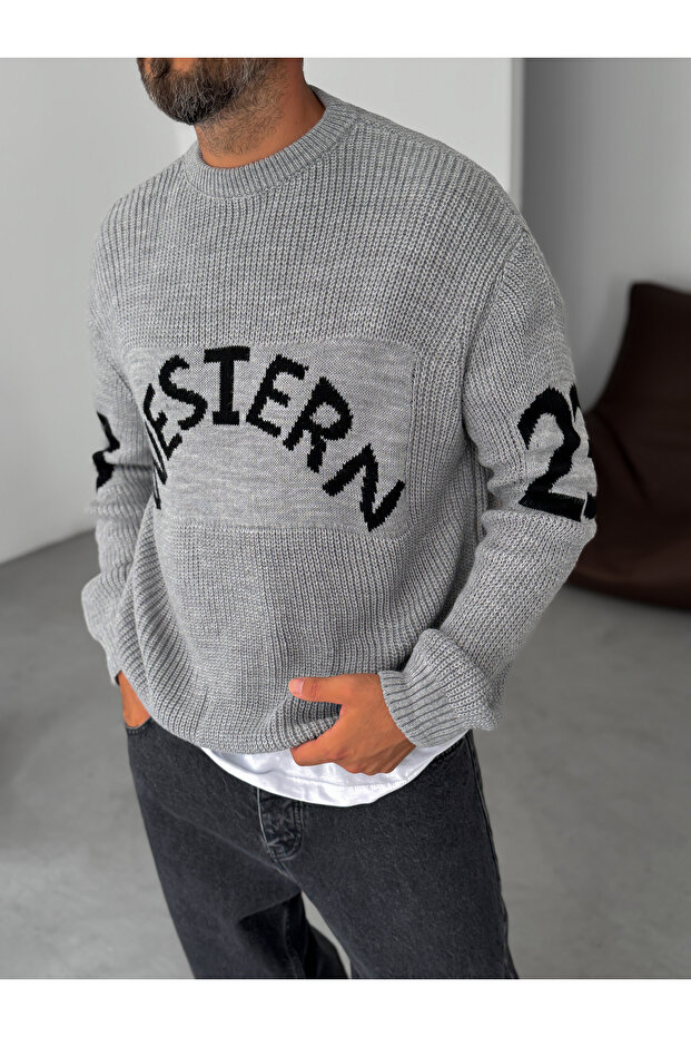 Gri Western Örme Oversize Kazak PM-019 - 3