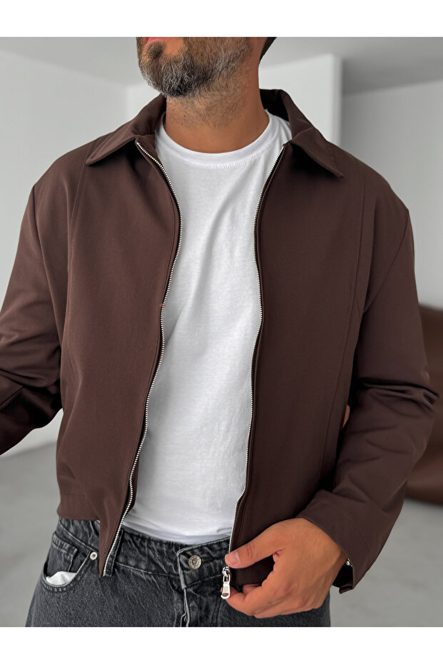 Kahve Boxy Fit Kol Düğmeli Ceket DF-2102 - 2