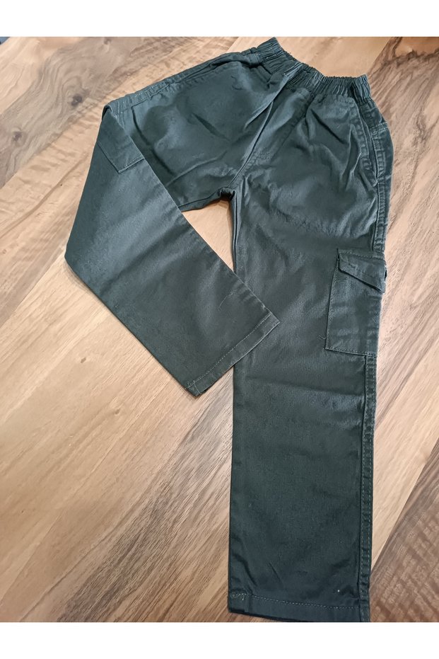 Girls Boys Unisex School Children's Trousers Gabardine Elastic Waist Side Pocket Trousers 4-5 Years Old Khaki