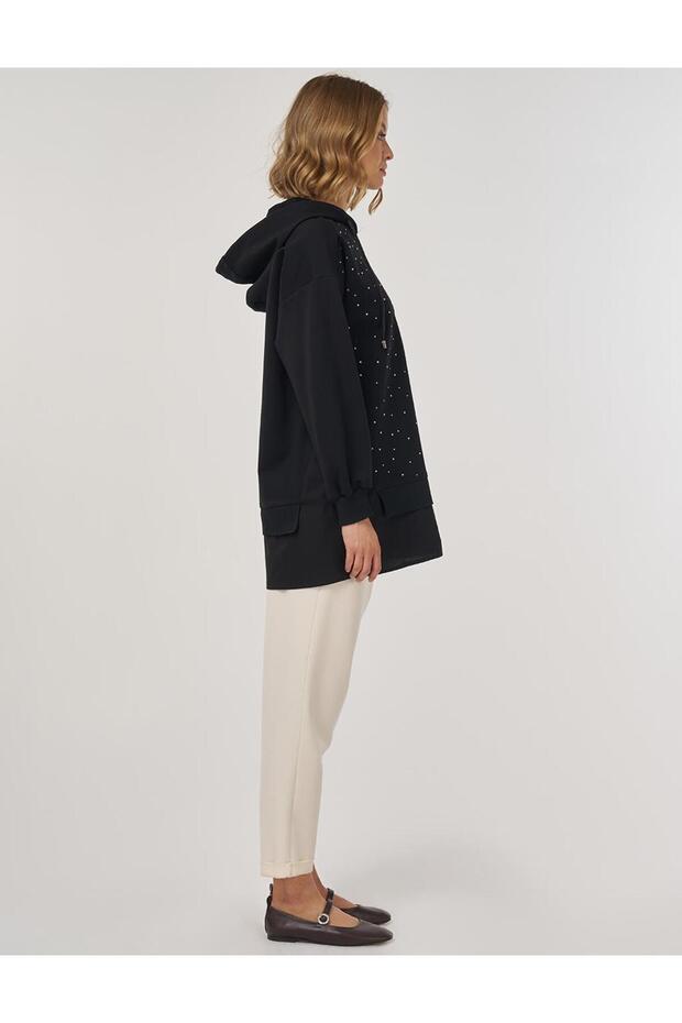 Hotfix Baskılı Rayon Sweatshirt Siyah - 6