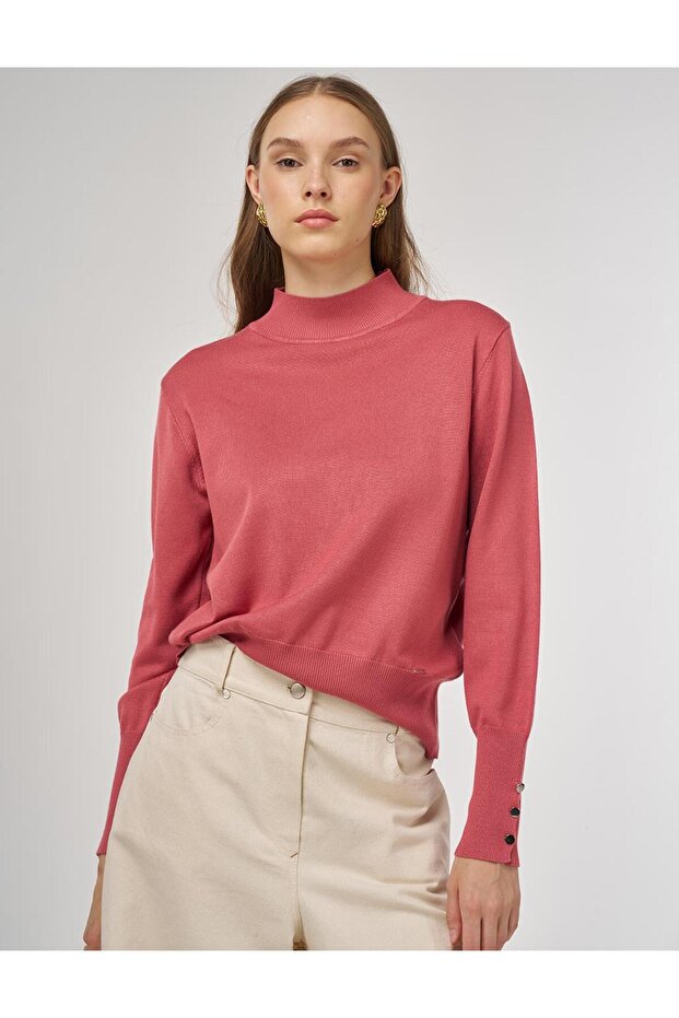 Balıkçı Yaka Basic Triko Kazak Gül Kurusu - 1