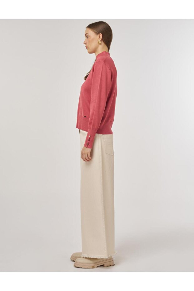 Balıkçı Yaka Basic Triko Kazak Gül Kurusu - 5