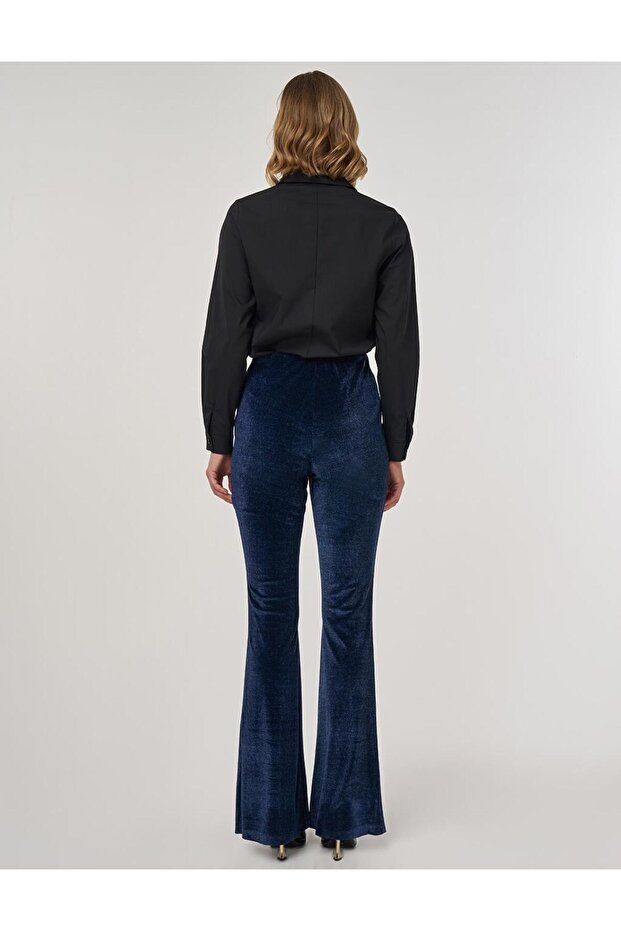 İspanyol Paça Kadife Pantolon Lacivert - 5