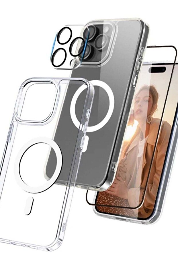 جراب حماية MacSafe مع لاصق شاشة زجاجي 5D وحماية صلبة للكاميرا لجهاز iPhone 16Pro