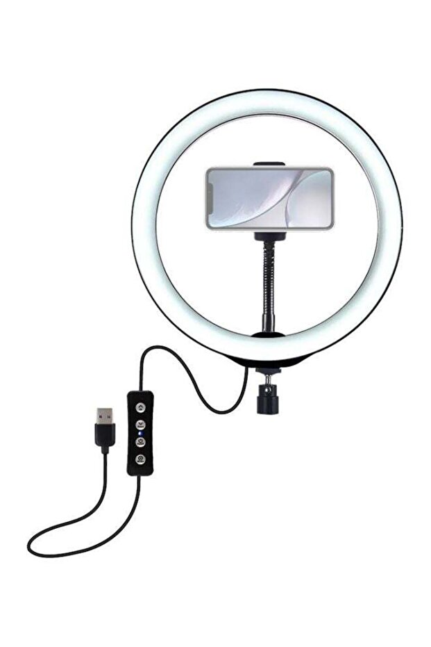 حلقة إضاءة للتدوين بالفيديو مع حامل ثلاثي القوائم باللون الأبيض - 1