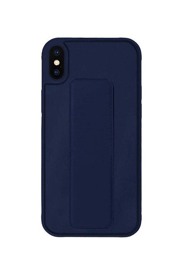 غطاء حماية مع حامل للإصبع لهاتف Apple iPhone XS Max أزرق داكن