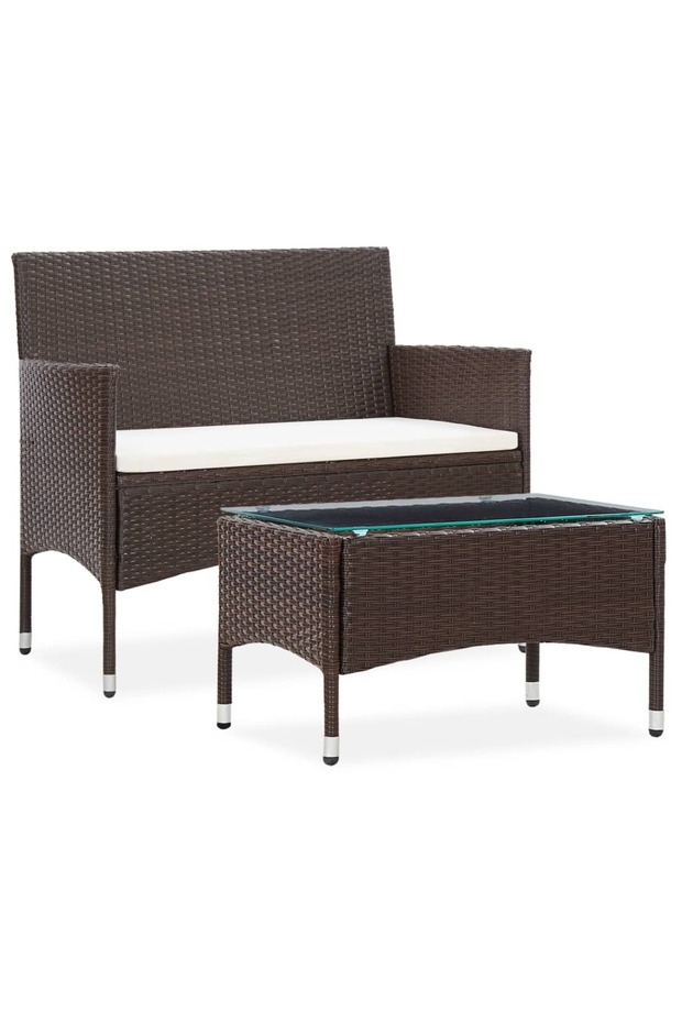2 Piece Garden Lounge Set with Cushion Poly Rattan Brown