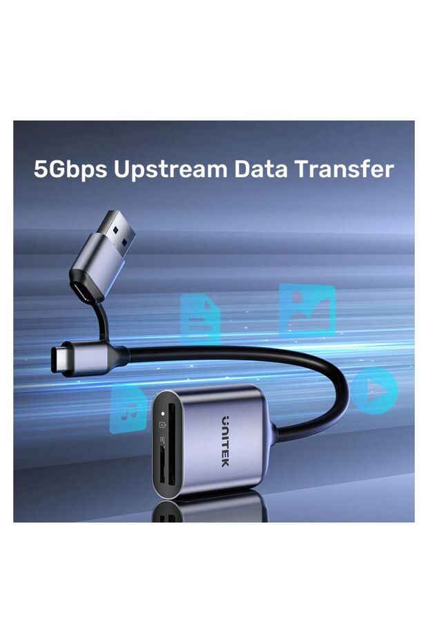 2-in-1 USB-C/A SD4.0 Card Reader – 5Gbps High-Speed, Space Grey | R1018E - 5