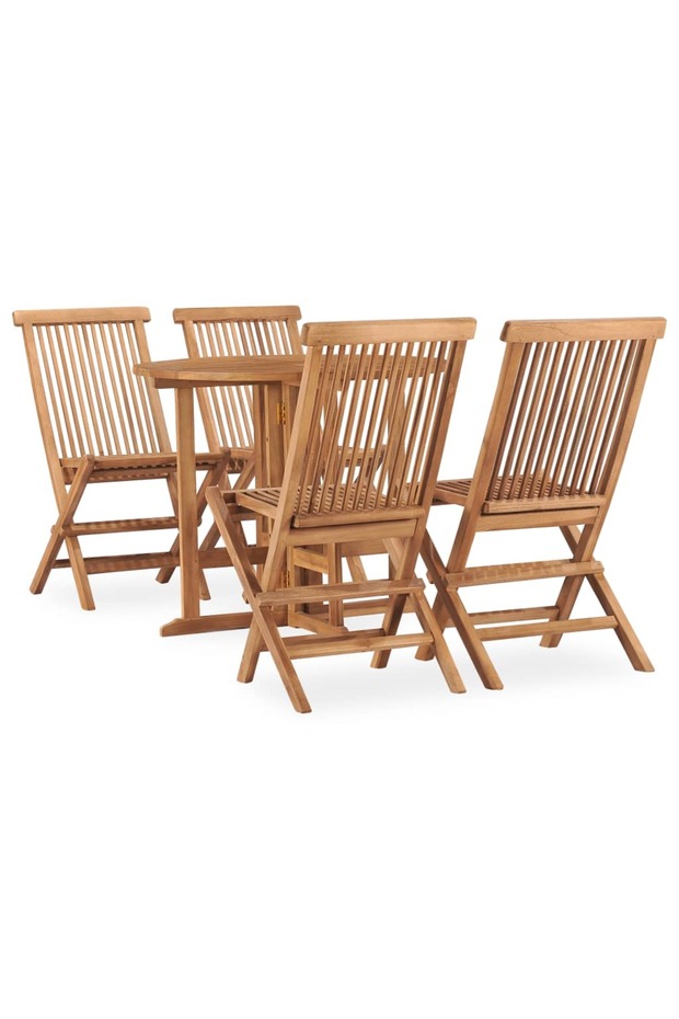 5 Piece Folding Outdoor Dining Set Solid Teak Wood