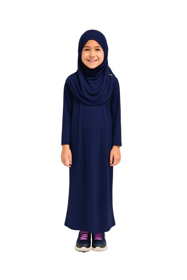 Combed Cotton Self-Covering Children's Prayer Dress Navy Blue/ 6-7-8 Years Old