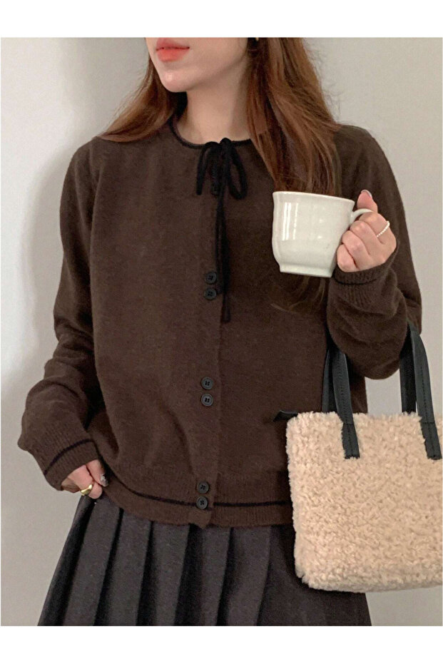 Women's Color Block Bow Knit Cardigan