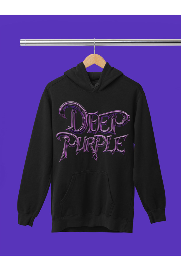 Deep Purple Printed Cotton Long Sleeve Ribbed 3-Ply Hooded Rock Sweatshirt