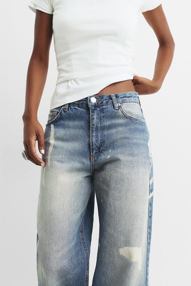 Yıkanmış görünümlü baggy jean - 4