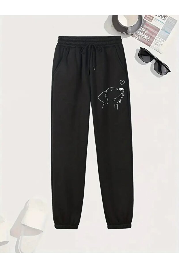 Unisex Profile Dog Printed Red Gray Black Sweatpants Jogger