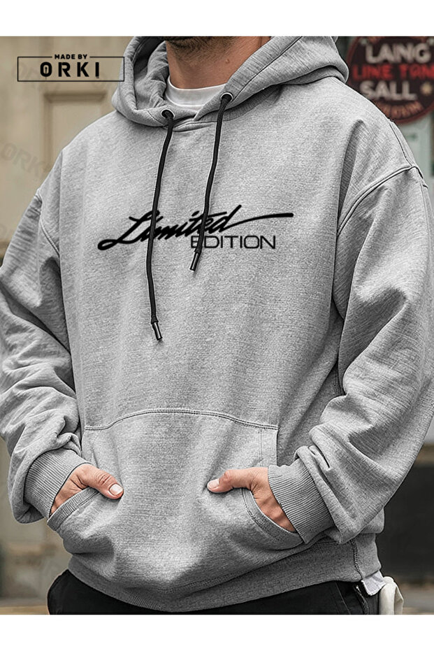 Limited Edition Printed Gray Oversize Hooded Sweatshirt Hoodie