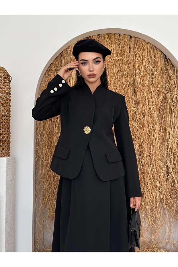 مجموعة تنورة سترة مفصلة الجيب - 2