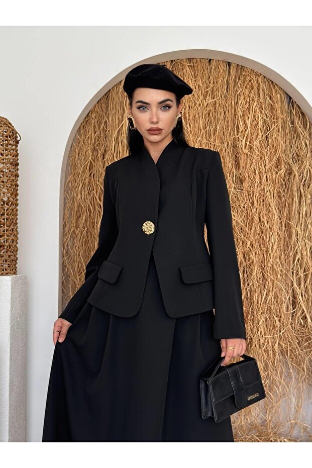 مجموعة تنورة سترة مفصلة الجيب - 4