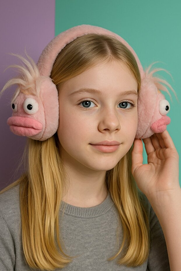 Pink Color Monster Figure Plush Headphones