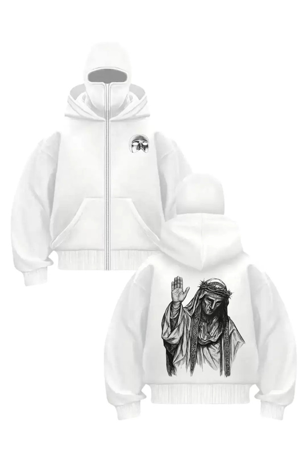 Harajuku Street White Masked Unisex King Baldwin Hooded Cardigan
