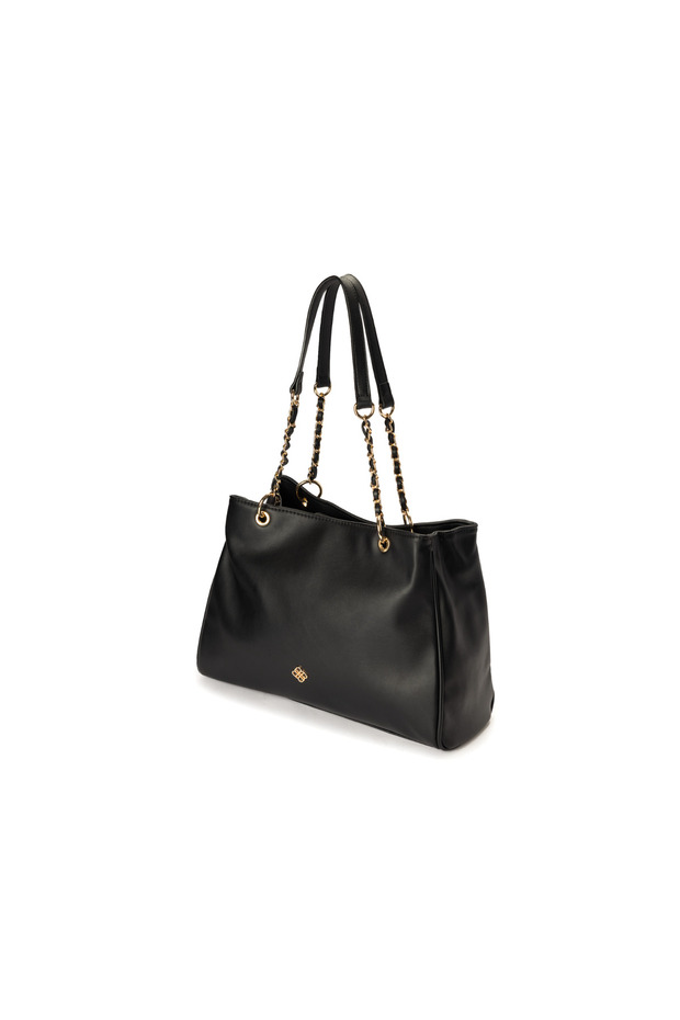 Solid Shoulder Bag with Chain Detail Strap - 3