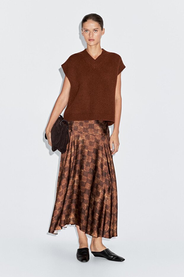 Kareli midi etek - 1