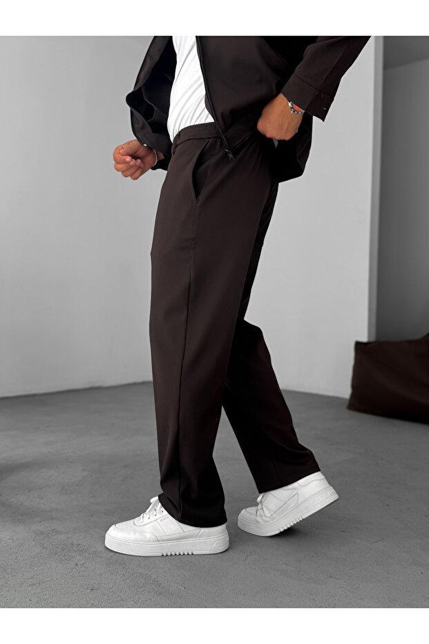 Kahve Örme Fitilli Baggy Pantolon GJ- - 3