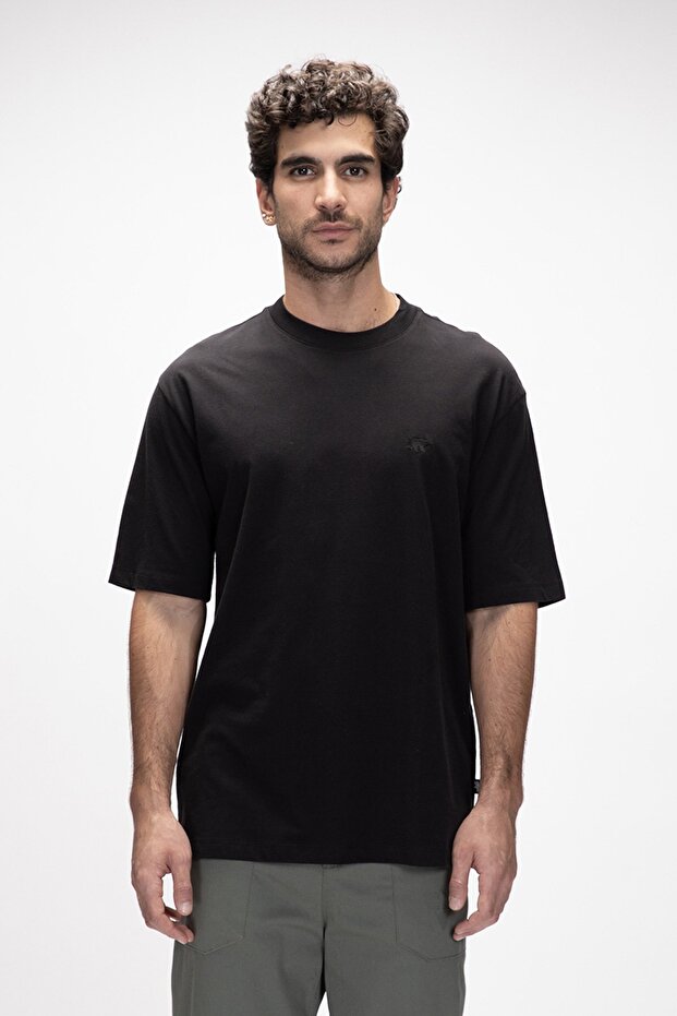 Collage Siyah Basic Erkek T-Shirt - 1