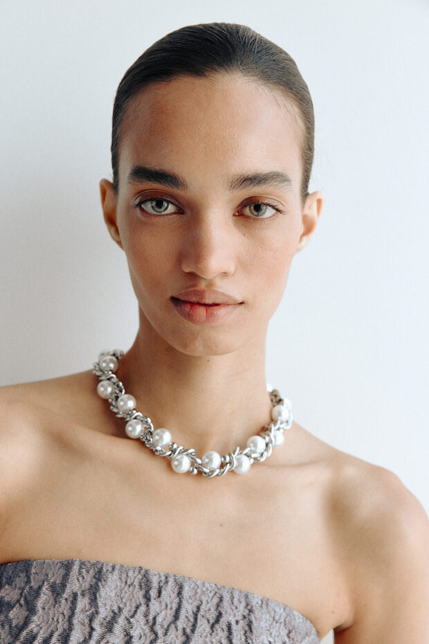 Jakarlı Dokuma Bandeau Elbise - 2