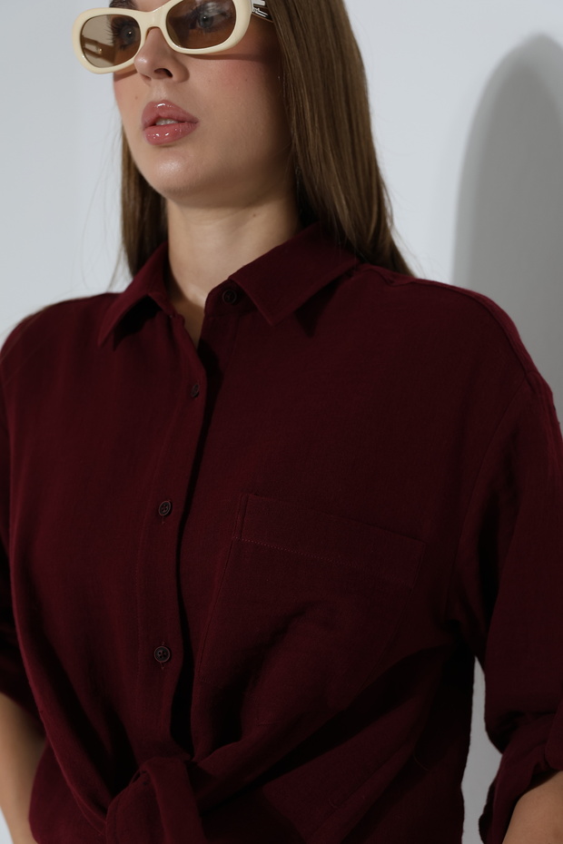 Oversize Basic Müslin Gömlek - 7