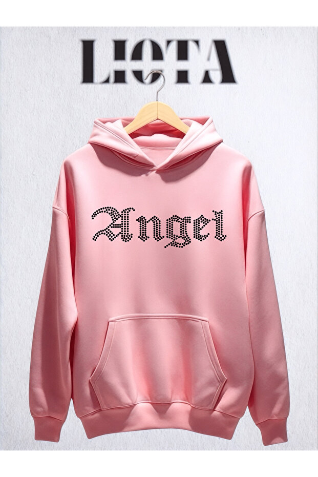 سويت شيرت قطني كبير الحجم مطبوع عليه Angel مكون من 3 خيوط