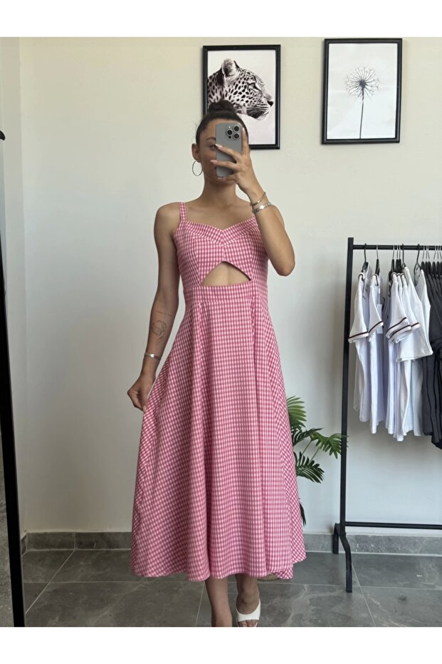 Pembe Pötikareli Elbise - 5