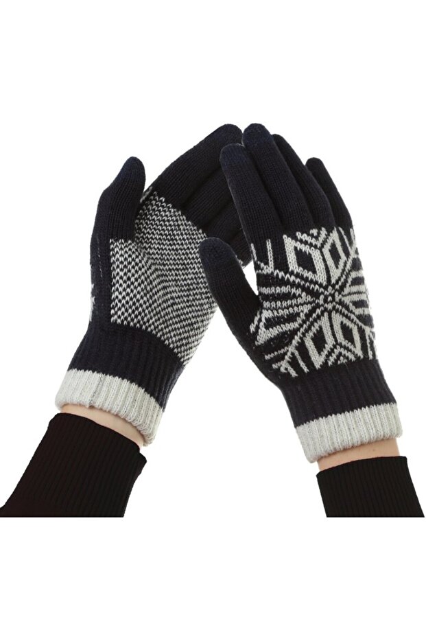 Men's Gloves, Flippy, Snowflake Design, Touchscreen Function, Knitted Acrylic - 6