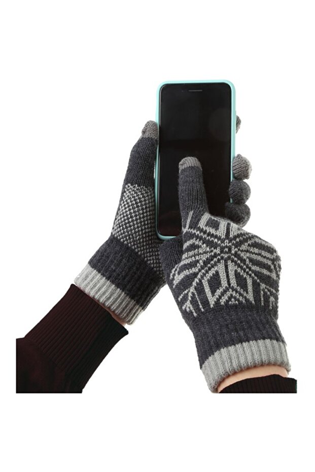 Men's Gloves with Snowflake Pattern, Touchscreen Function, Knitted Acrylic Material, Elastic - 3